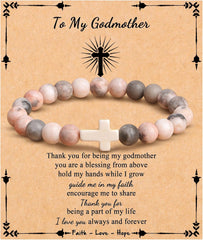 JoycuFF  , Cross Bracelets for Women, Faith Religious Easter Catholic Christian Jewelry, Meaningful Baptism Communion Confirmation Natural Stone Bracelets for Women