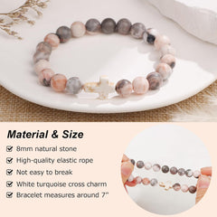JoycuFF  , Cross Bracelets for Women, Faith Religious Easter Catholic Christian Jewelry, Meaningful Baptism Communion Confirmation Natural Stone Bracelets for Women