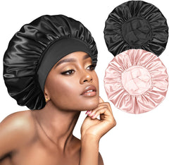 BONNET QUEEN Silk Bonnet for Sleeping Women Satin Bonnet Hair Wrap with Elastic Wide Band Sleep Cap for Curly Hair Night Cap