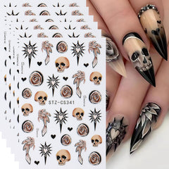 6 Sheets Halloween Nail Art Stickers Decals Cute Orange Flowers Ghost Black Cats Nail Stickers Horror Blood Eyeball Nail Design Adhesive Sliders Halloween Nail Art Supplies for Women DIY Manicure