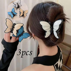3 Pcs Butterfly Hair Claw, Fairy Acrylic Butterfly Shark Clips Strong Hold Non-Slip Claw Clips Hair Accessories for Thick Thin Hair Barrettes for Women(3 Colors)