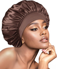 BONNET QUEEN Silk Bonnet for Sleeping Women Satin Bonnet Hair Wrap with Elastic Wide Band Sleep Cap for Curly Hair Night Cap