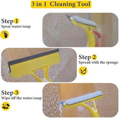 3 in 1 Window Cleaning Scraper with Spray, 2025 New Multi-Function Glass Cleaner Squeegee Tool for Shower Glass, Tile, Mirror Cleaning, All-Purpose Spray Function Brush with Ergonomic Handle (Yellow)