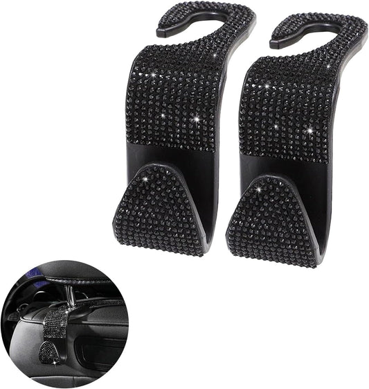 Ziciner 2PCS Bling Car Seat Headrest Hook, Crystal Rhinestone Backseat Hanger Storage Organizer, Auto Seat Holder Hooks for Hanger, Universal Car Accessories for Handbag Purse Coat (Colorful)