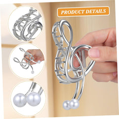 FIXOSHEE Large Pearl Music Note Claw Clip for Women Metal Hair Clamp with Strong Grip Elegant Large Hair Clip Stylish Decorative Headwear for Any Occasion
