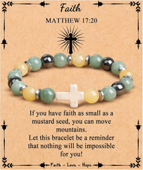 JoycuFF  , Cross Bracelets for Women, Faith Religious Easter Catholic Christian Jewelry, Meaningful Baptism Communion Confirmation Natural Stone Bracelets for Women