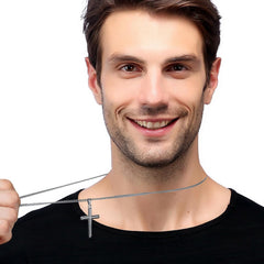 HSWYFCJY Cross Necklace Men Silver/Gold/Black Chain with Bevelled Cross Pendant Stainless Steel Cross Necklace for Men Women Chain Length 45-60cm Holiday/Birthady/Christian Gifts for Boys Girls