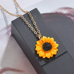 Sunflower Pendant Necklace Pearl Leaf Chain Resin Handmade Drop Choker Necklace for Women s