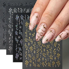 Pink Flower Nail Art Stickers Spring Blossom Flowers Nail Stickers 4PCS Golden Edge Flower Petals 3D Self-Adhesive Nail Decals Manicure Supplies for Women Spring Valentines DIY Nail Art Decorations