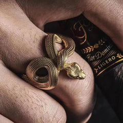 Vintage Gold Snake Ring - Adjustable, Black, Fashion Animal Ring for Women & Men