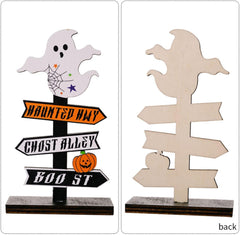 Halloween Decorations Set - Wooden Pumpkin Letters, Tree Ghost Stand, Pumpkin Magic Hat Door Hanger and Pendant Ornaments for Spooky Parties (Halloween-Oriented Wooden Ornament Spooky)