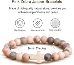 JoycuFF  , Cross Bracelets for Women, Faith Religious Easter Catholic Christian Jewelry, Meaningful Baptism Communion Confirmation Natural Stone Bracelets for Women