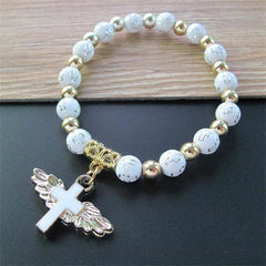 Bracelets Women lady Bracelet Girls Gift Angel Wing Cross Pendant Bracelet for Men Women Bead Chain Bracelet Fashion Accessories Souvenirs Gifts