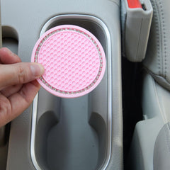 2 Pack PVC Car Coasters, Car Cup Holder Auto Insert Coaster - Car Accessories Sparkly Crystal Cup Mats Anti Slip Universal Vehicle Interior Girly for Girls, Women (Pink)