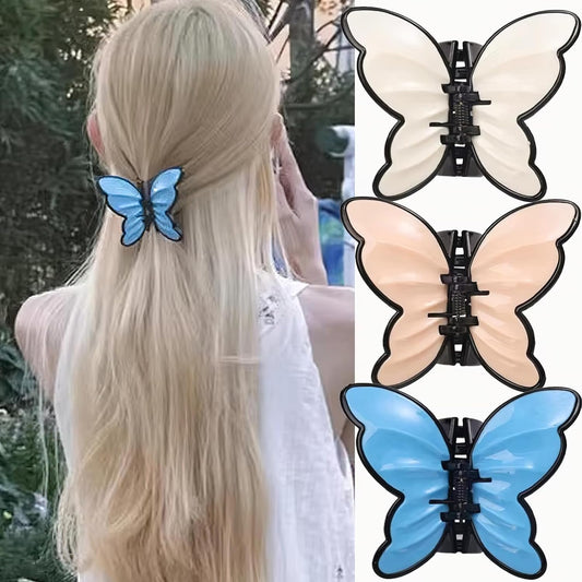 3 Pcs Butterfly Hair Claw, Fairy Acrylic Butterfly Shark Clips Strong Hold Non-Slip Claw Clips Hair Accessories for Thick Thin Hair Barrettes for Women(3 Colors)