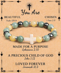 JoycuFF  , Cross Bracelets for Women, Faith Religious Easter Catholic Christian Jewelry, Meaningful Baptism Communion Confirmation Natural Stone Bracelets for Women