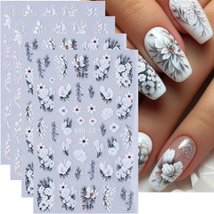 Halloween Nail Art Stickers Decals 3D Cute Ghost Black Cat Halloween Nail Stickers 4PCS Pumpkin Spider Web Skeleton Flower 3D Embossed Nail Decals Manicure Sliders for Women Nail Art Decorations