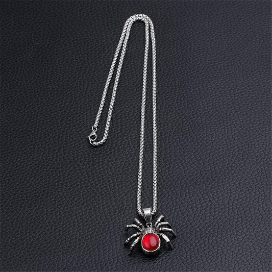 VNEWSCHI Red Spider Pendant Necklaces Gothic Red Crystal Cute Spider Pendant Necklaces Punk Rock Retro Insect Animal Choker for Men Boyfriend Gift Party Club Jewelry