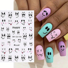 3D Nail Art Stickers Small Expressions Nail Decals Self-Adhesive Nail Stickers Cartoon Funny Emoticons Nail Art Supplies Cute Manicure Accessories for Women DIY Acrylic Nails Decorations 6 Sheets