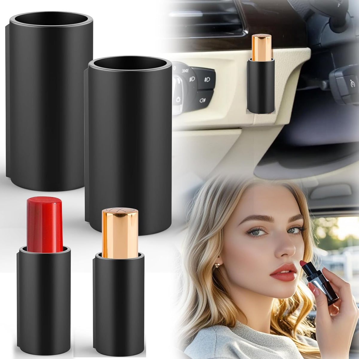 2PCS Car Lip Balm Holder No Melt,Silicone Holder for Chapstick,Fun Car Accessories for Women Interior,Car Lipsticks Holder for Chap Stick,Upright Lip Balm Holder for Car