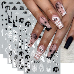 6 Sheets Halloween Nail Art Stickers Decals Cute Orange Flowers Ghost Black Cats Nail Stickers Horror Blood Eyeball Nail Design Adhesive Sliders Halloween Nail Art Supplies for Women DIY Manicure