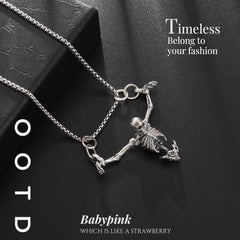 Men's Gothic Skull Necklace,Punk Pirate Style Skeleton Skull Necklace,Alloy Silver Suffer Disasters Captivity Biker Rock Halloween Jewelry Presents for Men and Women