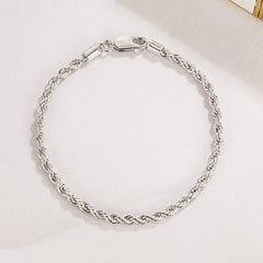 Dankadi Men Diamond Cut 925 Sterling Silver 3mm Twist Rope Chain Bracelets Women Bangle Clasp Rope Box Chain link 6.3" 6.7" 7" 7.5" 8" 8.5" 9" Cuff Jewelry Gifts