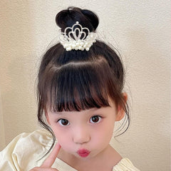 Baby Toddler Hair Ties, Pearl Beads Hair Scrunchies with Crown, Hair Ties Band Elastic Hari Bands Ponytail Holders Hair Accessories for Princess Crystal Shiny Tiaras Headbands (Cloud)