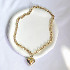 Chunky Gold Heart Necklace for Women Puffy Heart Pendant Necklaces Thick Chunky Chain Link Necklace Paperclip Chain Jewelry Gifts for Women