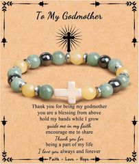 JoycuFF  , Cross Bracelets for Women, Faith Religious Easter Catholic Christian Jewelry, Meaningful Baptism Communion Confirmation Natural Stone Bracelets for Women