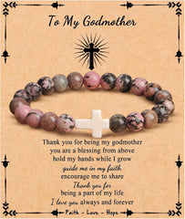 JoycuFF  , Cross Bracelets for Women, Faith Religious Easter Catholic Christian Jewelry, Meaningful Baptism Communion Confirmation Natural Stone Bracelets for Women