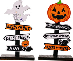 Halloween Decorations Set - Wooden Pumpkin Letters, Tree Ghost Stand, Pumpkin Magic Hat Door Hanger and Pendant Ornaments for Spooky Parties (Halloween-Oriented Wooden Ornament Spooky)
