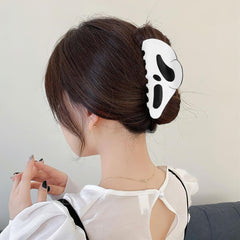 AUOCATTAIL Halloween Hair Claw Clip 2pcs Big Mask Ghost Face Hairpin Funny Ponytail Clip Scream Grimaces Scary Styling Shark Hair Accessories Halloween Styling