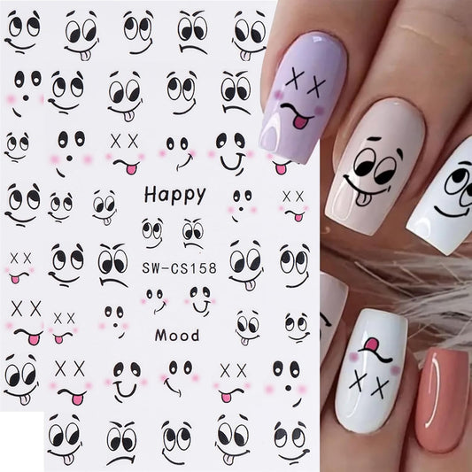 3D Nail Art Stickers Small Expressions Nail Decals Self-Adhesive Nail Stickers Cartoon Funny Emoticons Nail Art Supplies Cute Manicure Accessories for Women DIY Acrylic Nails Decorations 6 Sheets