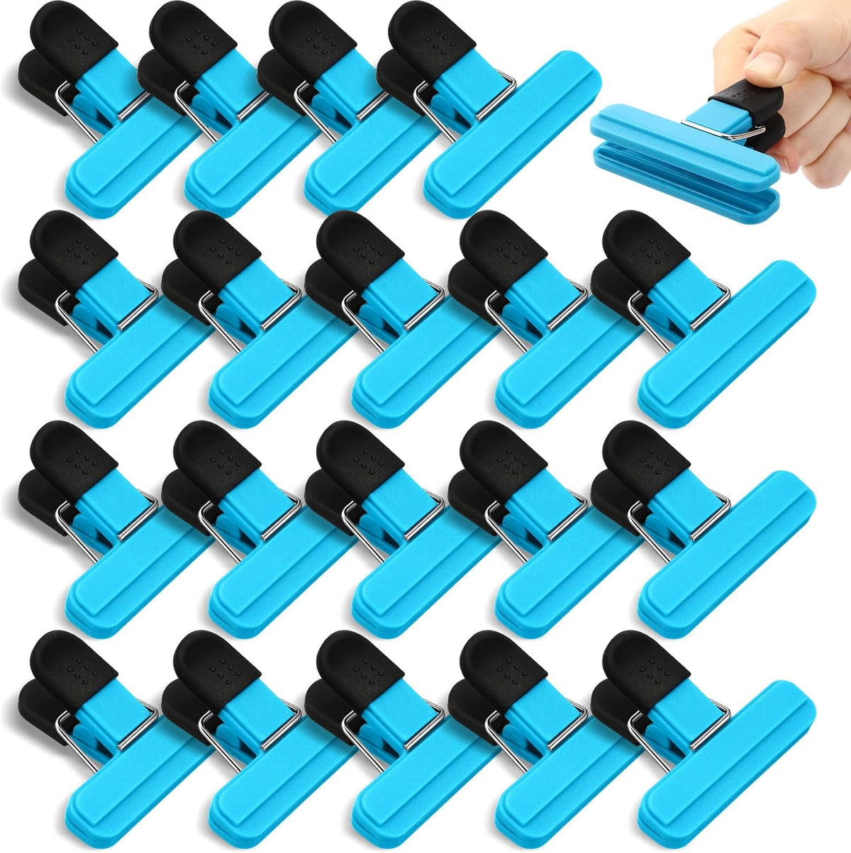20 Pcs chip Bag Clips Plastic Food Bag Clips with Heavy Duty, Heavy Seal Grip Food Clip for Snack Storage Home Office School 3.07 x2.56 x 1.46 inch(Blue)