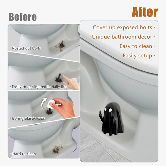 Funny Ghost Toilet Bolt Covers Decorative Toilet Screw Cover Caps, Toilet Caps for Bottom of Toilet, Halloween Cute Toilet Bowl Bolt Covers for Bathroom Decor, Cute Halloween Decor,2-Pack (Black)