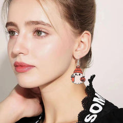 GBAHFY Thanksgiving Wooden Coffee Cup Earrings Halloween Cute Ghost Pumpkin Dangle Earrings for Women Festive Party Jewelry