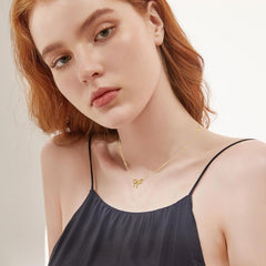 TESTRYE 18K Gold Bow Necklace,Dainty Bow Pendent Choker Necklace Bowknot Bow Tie Necklace for Women