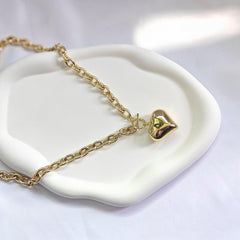 Chunky Gold Heart Necklace for Women Puffy Heart Pendant Necklaces Thick Chunky Chain Link Necklace Paperclip Chain Jewelry Gifts for Women