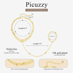 14k Gold Plated Hand Chain for Women,Trendy Ring Bracelet Hand Chain Non Tarnish Beaded Cubic Zircon Infinity Finger Ring Slave Bracelet Stack Jewelry Gifts for Women
