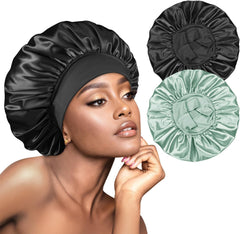 BONNET QUEEN Silk Bonnet for Sleeping Women Satin Bonnet Hair Wrap with Elastic Wide Band Sleep Cap for Curly Hair Night Cap