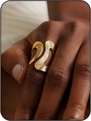 Chunky Rings For Women, Gold Silver Thumb Ring Asymmetrical Wavy Curve Ring Adjustable Non Tarnish Dainty Stainless Steel New Year Anniversary Birthday Jewelry Gift