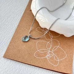 Moonstone Pendant Necklace for Women Blue Teardrop Pendant Necklace Aquamarine Obsidian Necklace Healing Crystal Necklace Snake Bone Chain Necklace Trendy Handmade Jewelry