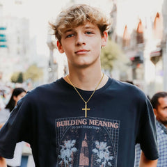 Cross Necklace Men Silver/Gold/Black Chain with Bevelled Cross Pendant Stainless Steel Cross Necklace for Men Women Chain Length 45-60cm Holiday/Birthady/Christian Gifts for Boys Girls