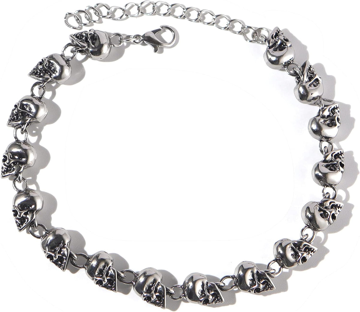 Caiyao Punk Stainless Steel Skull Skeleton Linked Chain Bracelet Tibetan Prayer Bead Mala Bracelet for Men and Women, Skull Jewelry Gift