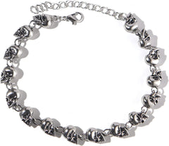 Caiyao Punk Stainless Steel Skull Skeleton Linked Chain Bracelet Tibetan Prayer Bead Mala Bracelet for Men and Women, Skull Jewelry Gift