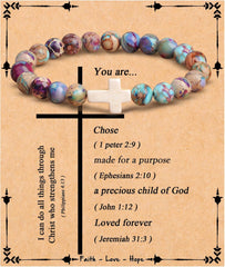 JoycuFF  , Cross Bracelets for Women, Faith Religious Easter Catholic Christian Jewelry, Meaningful Baptism Communion Confirmation Natural Stone Bracelets for Women