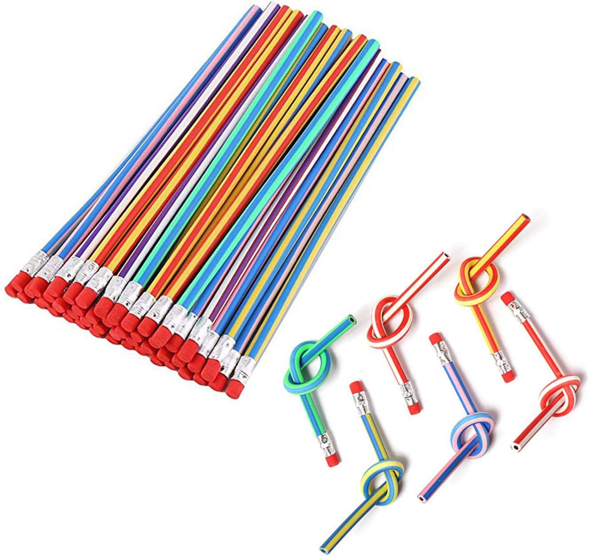 Flexible Bendy Pencil,35 PCS Flexible Soft Pencil Colorful Stripe Soft Pencils with Eraser as Gift for Students or Children