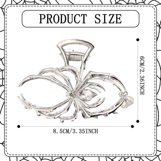 Halloween Spider Hair Clips for Women Girls, Silver Gothic Metal Hair Claw Clips With Faux Pearl Tassel - Halloween Hair Accessories Y2K Styling