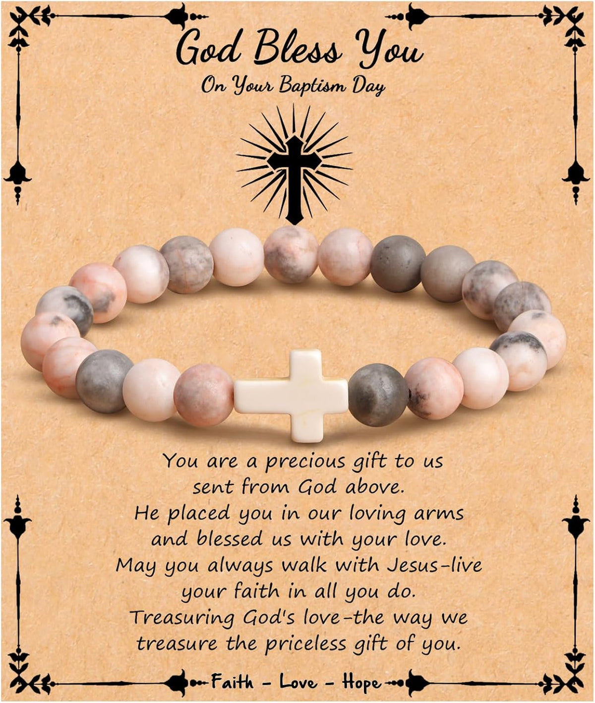 JoycuFF  , Cross Bracelets for Women, Faith Religious Easter Catholic Christian Jewelry, Meaningful Baptism Communion Confirmation Natural Stone Bracelets for Women
